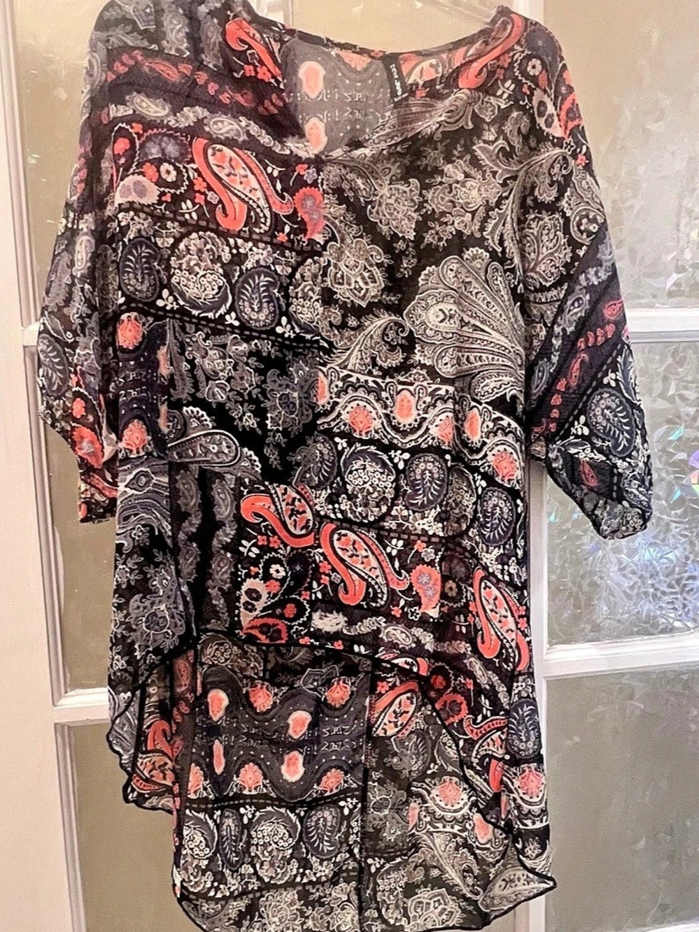 Casa Lee Paisley Tunic Black & Orange Sheer Size Large